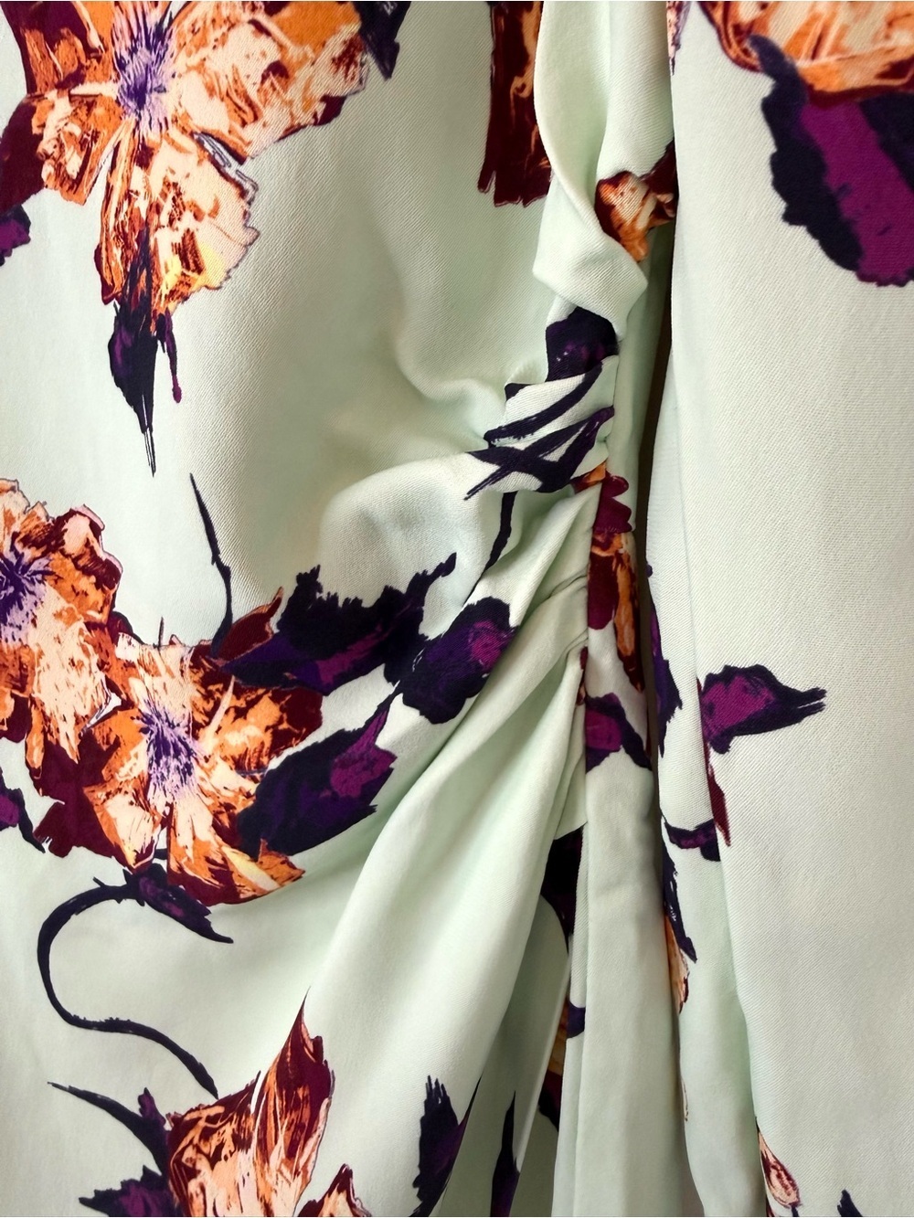 A.L.C. Jane Floral Mini Dress Mint Long Sleeve Ruched Designer Size 4 - Picture 11 of 16